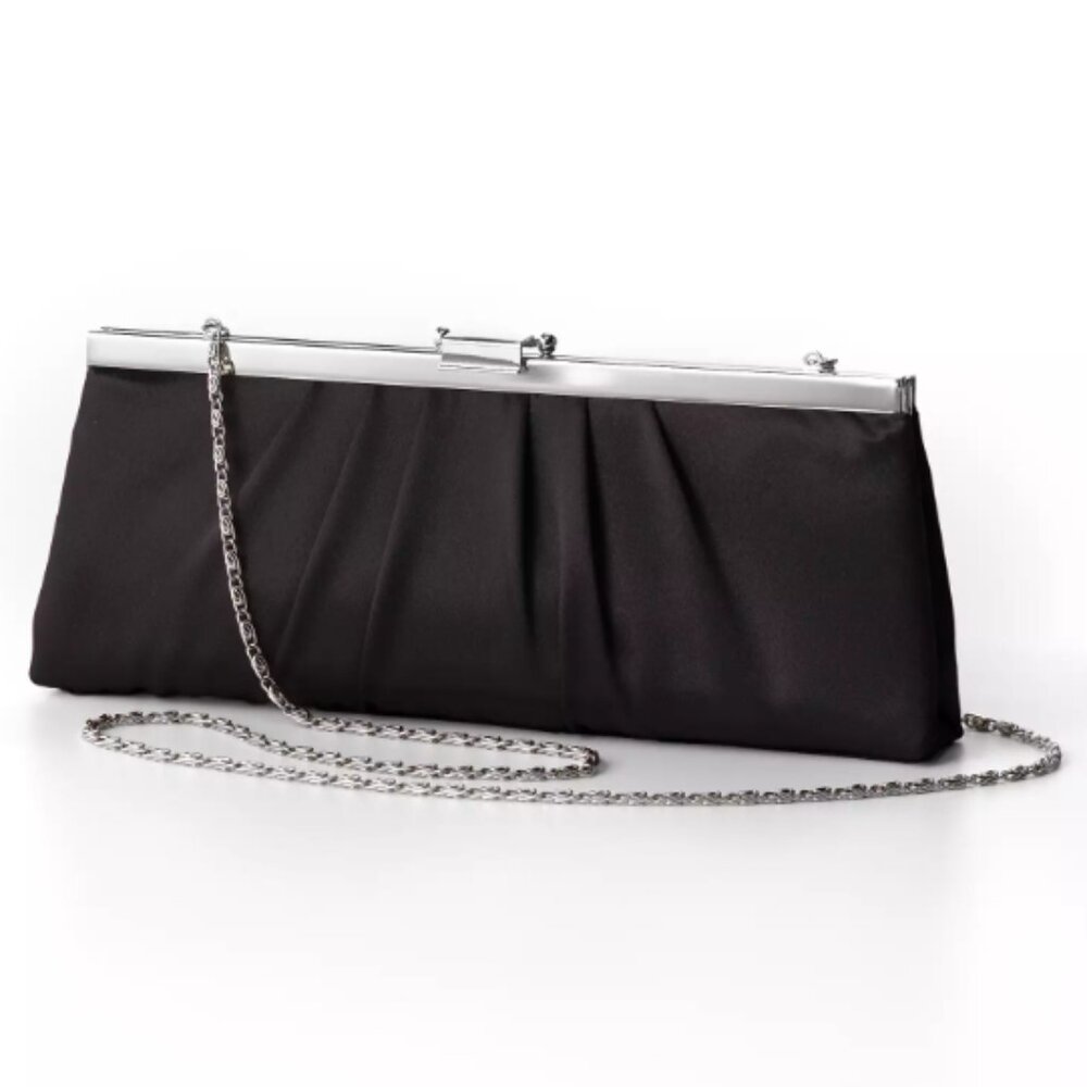 Jessica McClintock® Pleated Satin Convertible Clutch - Black, NEW without tags